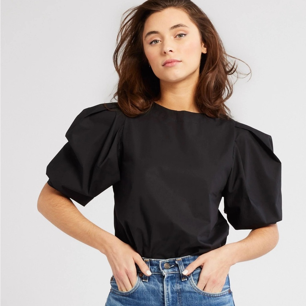 Mille Lila top navy puffed sleeve blouse Medium